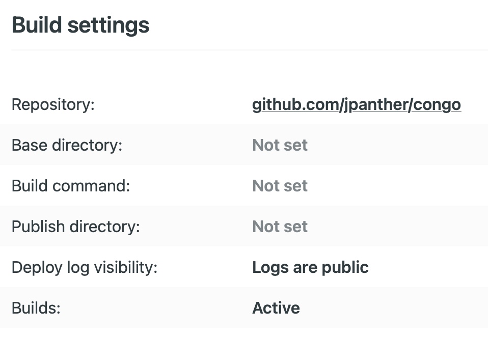 Screen capture of Netlify build settings